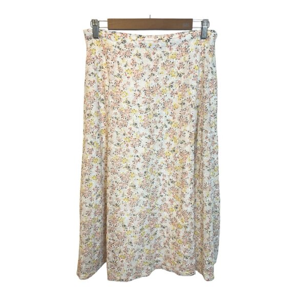 Loft Floral Eyelet Midi Skirt Size 14 Lined Side Zipper Romantic Cottagecore - Picture 3 of 8